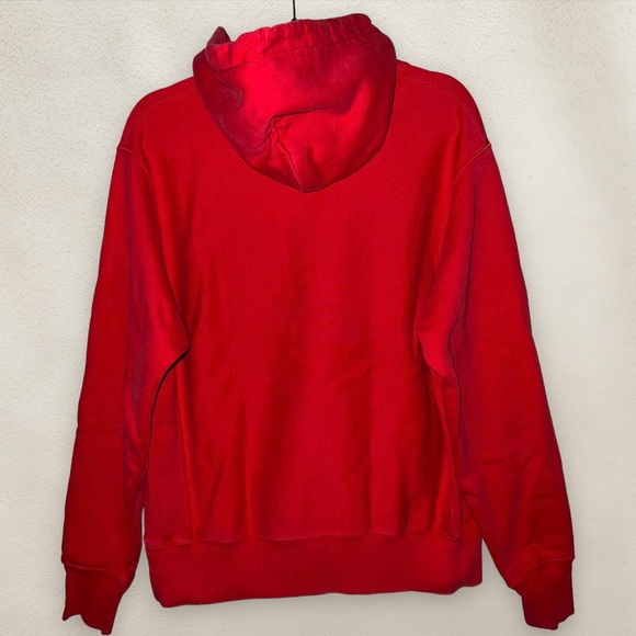 Champion Reverse Weave Pullover Hoodie Black Script Cotton Red Size Medium - Picture 2 of 6
